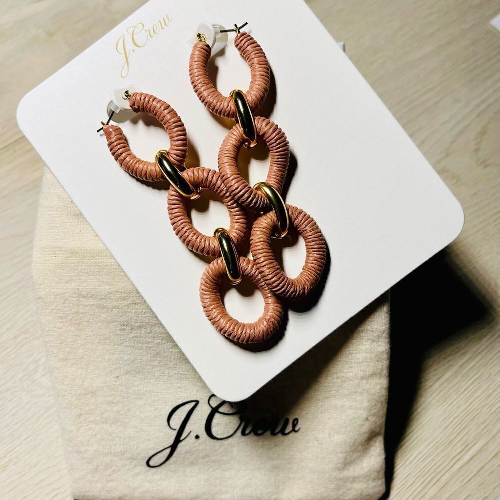 NWT J CREW Cotton raffia-wrapped chainโ earrings DARK BEECHWOOD